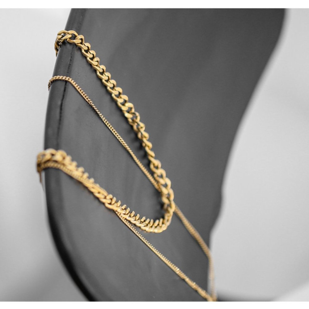 18K Gold Plated Double Layer Link Chain Necklace - Picture 5 of 8